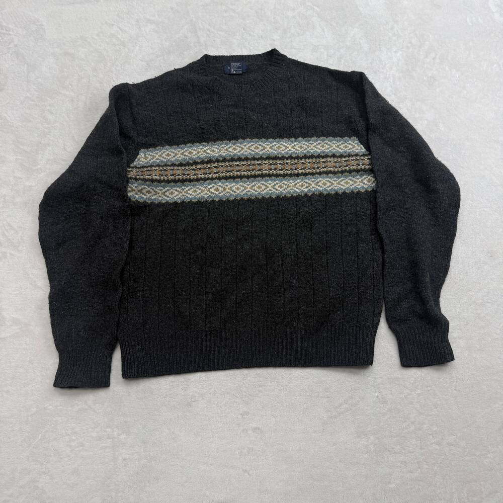 Dockers Men's Sweater Gray Size M 100% Lamb's Wool Fair Isle Pattern Pullover